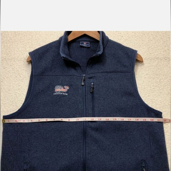 Vineyard Vines Mens Fleece Vest Navy Blue Size Medium California Whale Logo - Picture 5 of 11